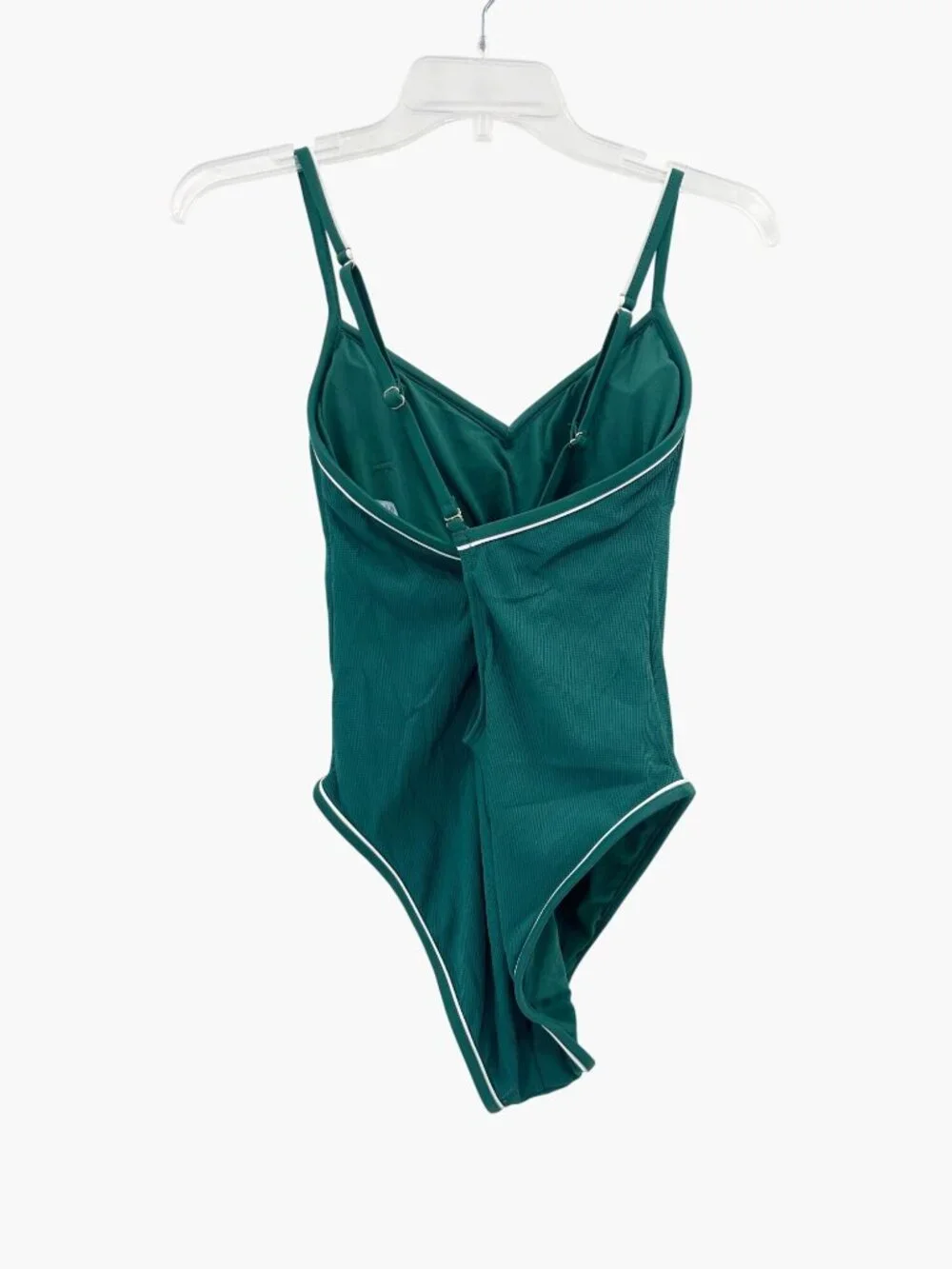 NEW Shade & Shore Piping High Leg Extra Cheeky One Piece Swimsuit - Green - L